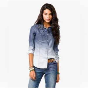 American Eagle Outfitters Blue Ombre Denim Blouse
